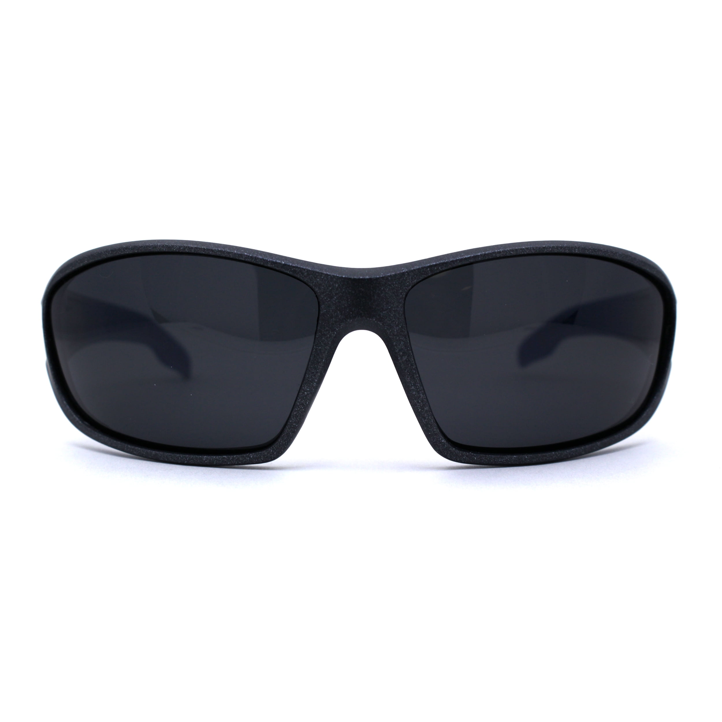 Polarized Mens 90s Oval Warp Around Plastic Sport Sunglasses Metallic Black  
