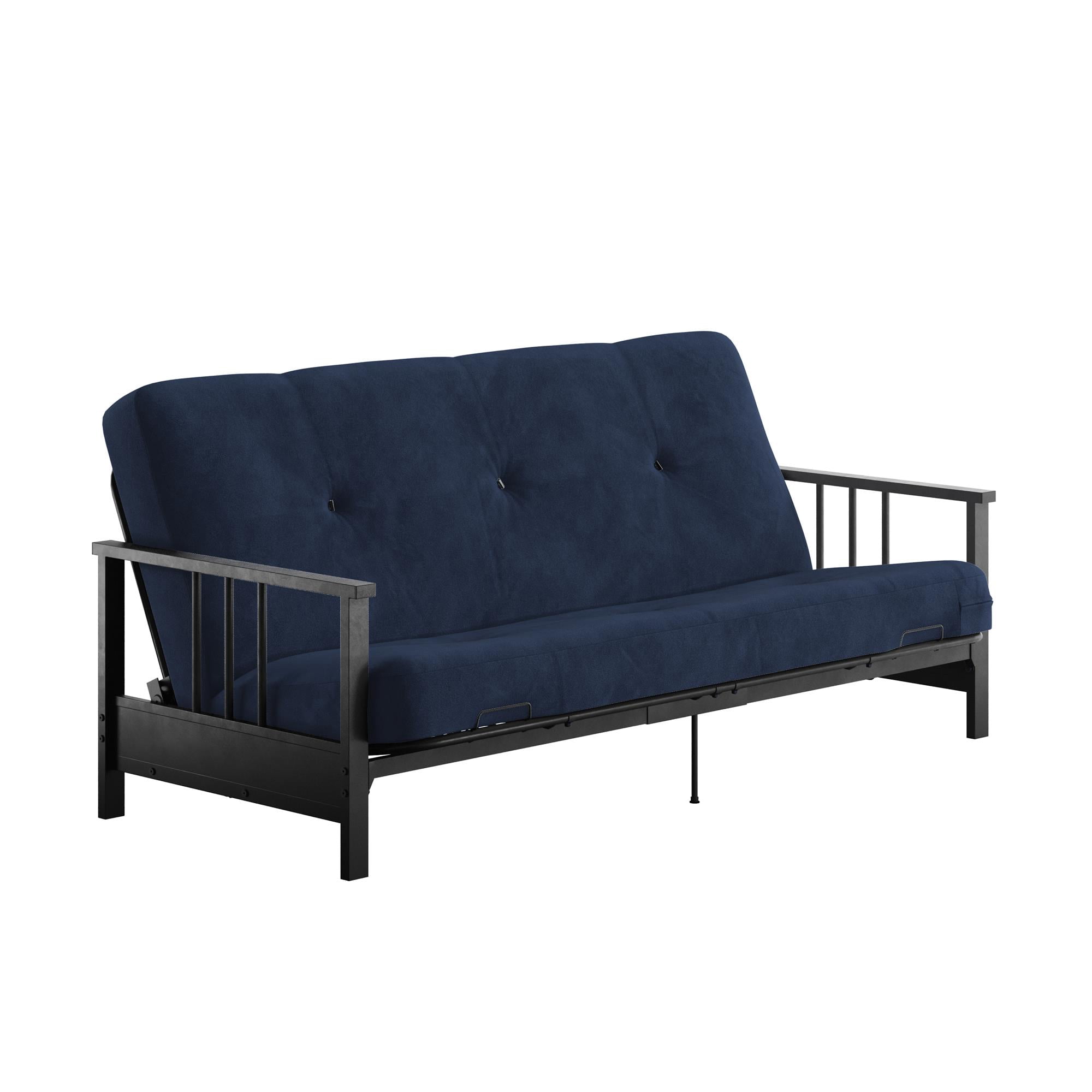 DHP Harlow Full Metal Arm Futon with 6-Inch Thermobonded High Density Polyester Fill Blue Microfiber Mattress