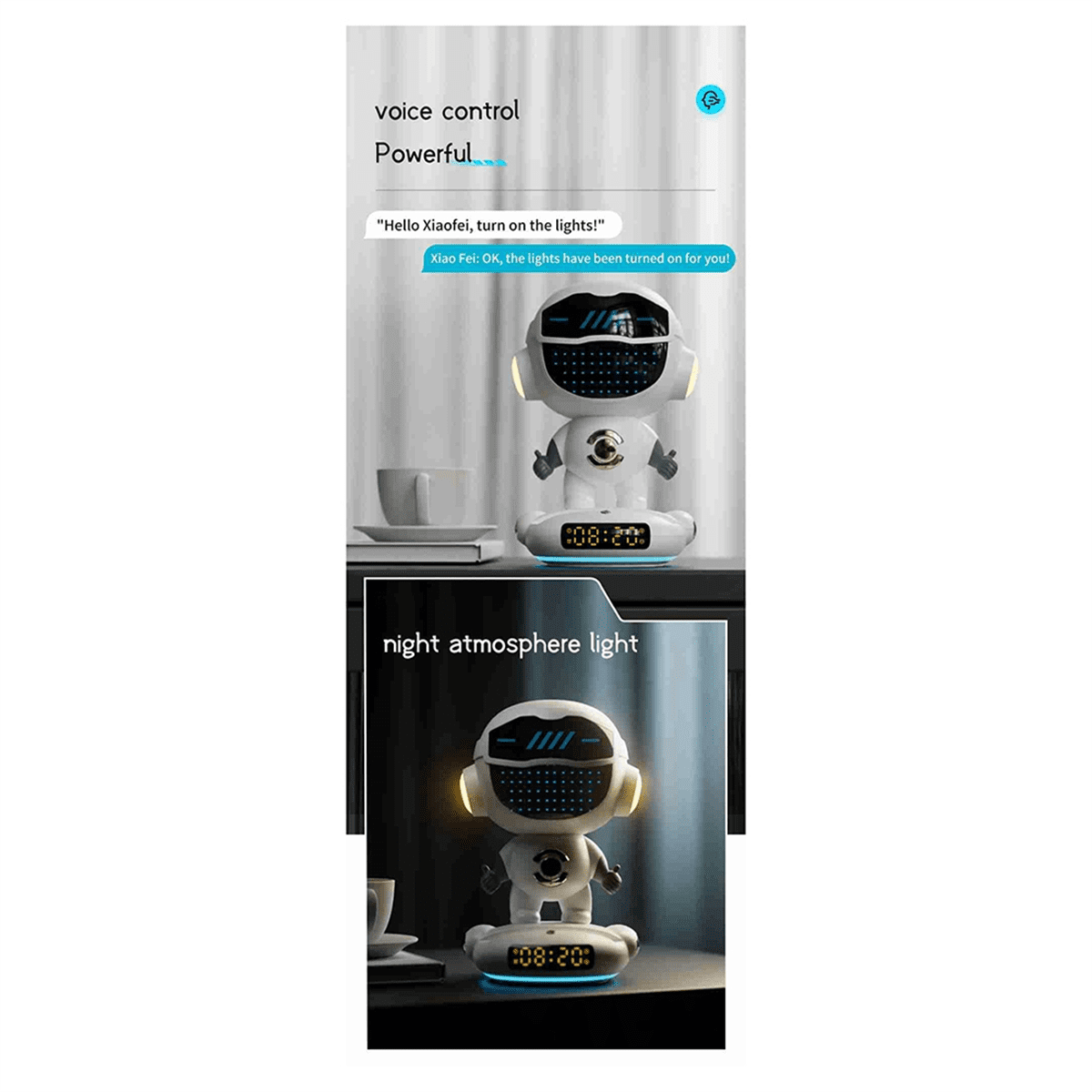 M80 AI Robot Smart AI Speaker Alarm Clock FM Radio Wireless Bluetooth Speaker RGB Light for Boy Girl Student Gift,1 * AI Robot,White