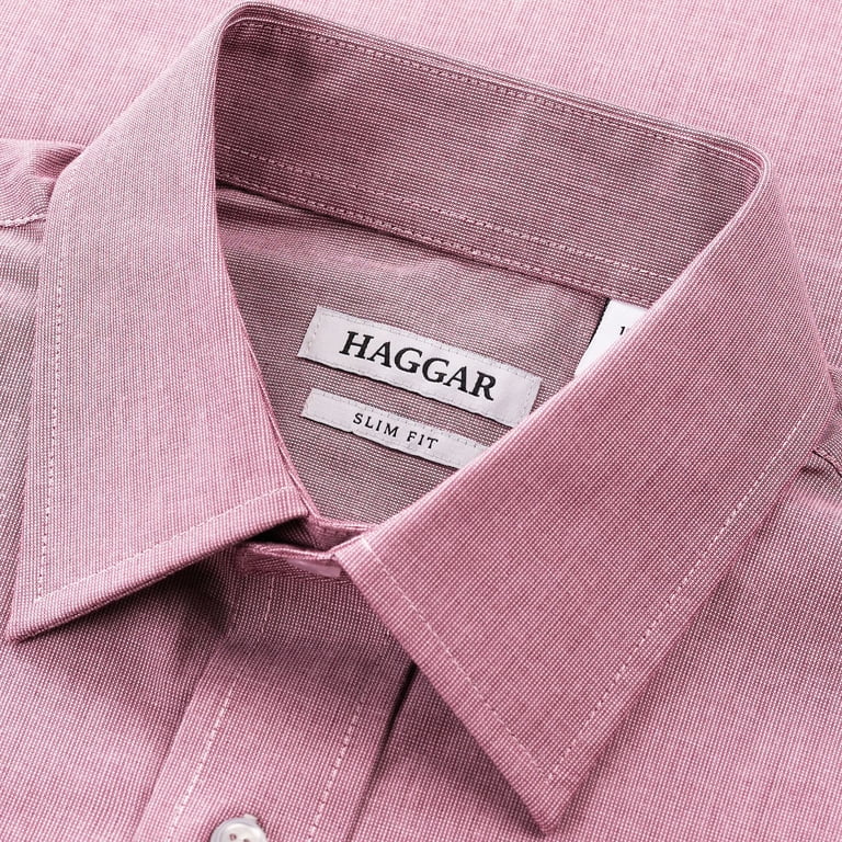 Men's Haggar Premium Comfort Slim Fit Dress Shirt Color: Burgundy Texture  Size: 17.5-32/33 - Walmart.com