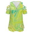 thumbnail image 4 of Lime Green Swirls Womens Summer V Neck Zipper Top Short Sleeve T Shirt Off Shoulder Top Casual Classy Loose Shirts, 4 of 7