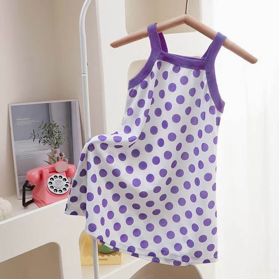 Girls Dresses Heart Print Square Neck Sleeveless Ruffles Dress for Casual Wear Girls Spring Dress Purple 5 Years-6 Years