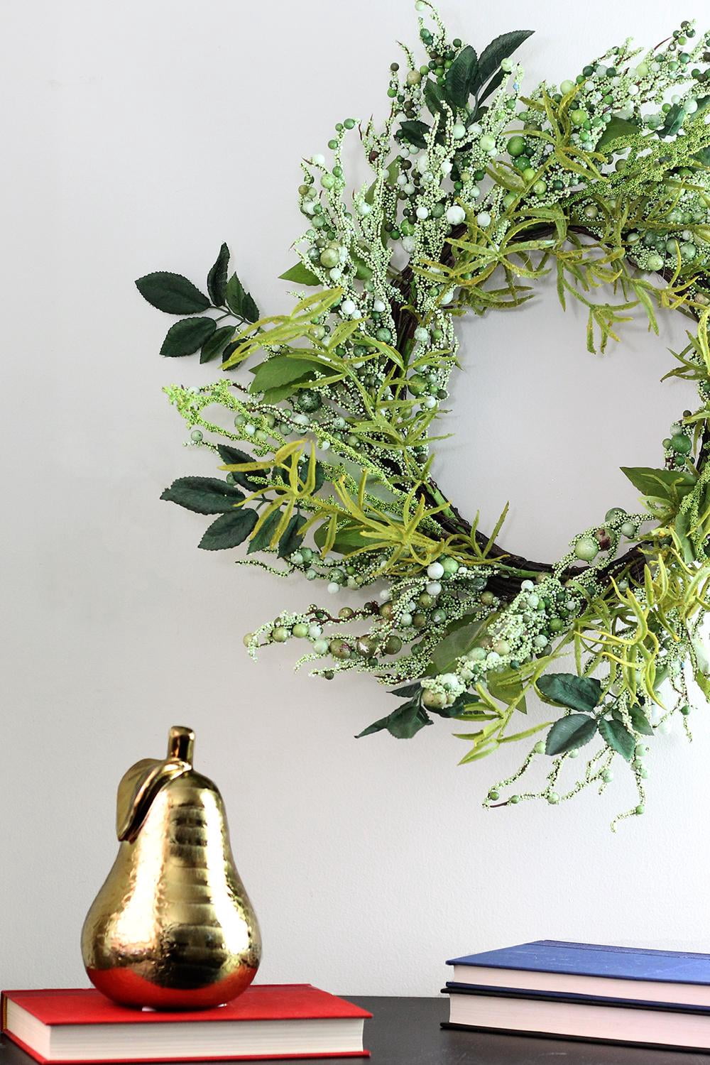 12" Green and Brown Decorative Mixed Berry Artificial Spring Floral Twig Wreath - Unlit