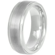 Men's White Tungsten 8MM Comfort Fit Step Edge Wedding Band