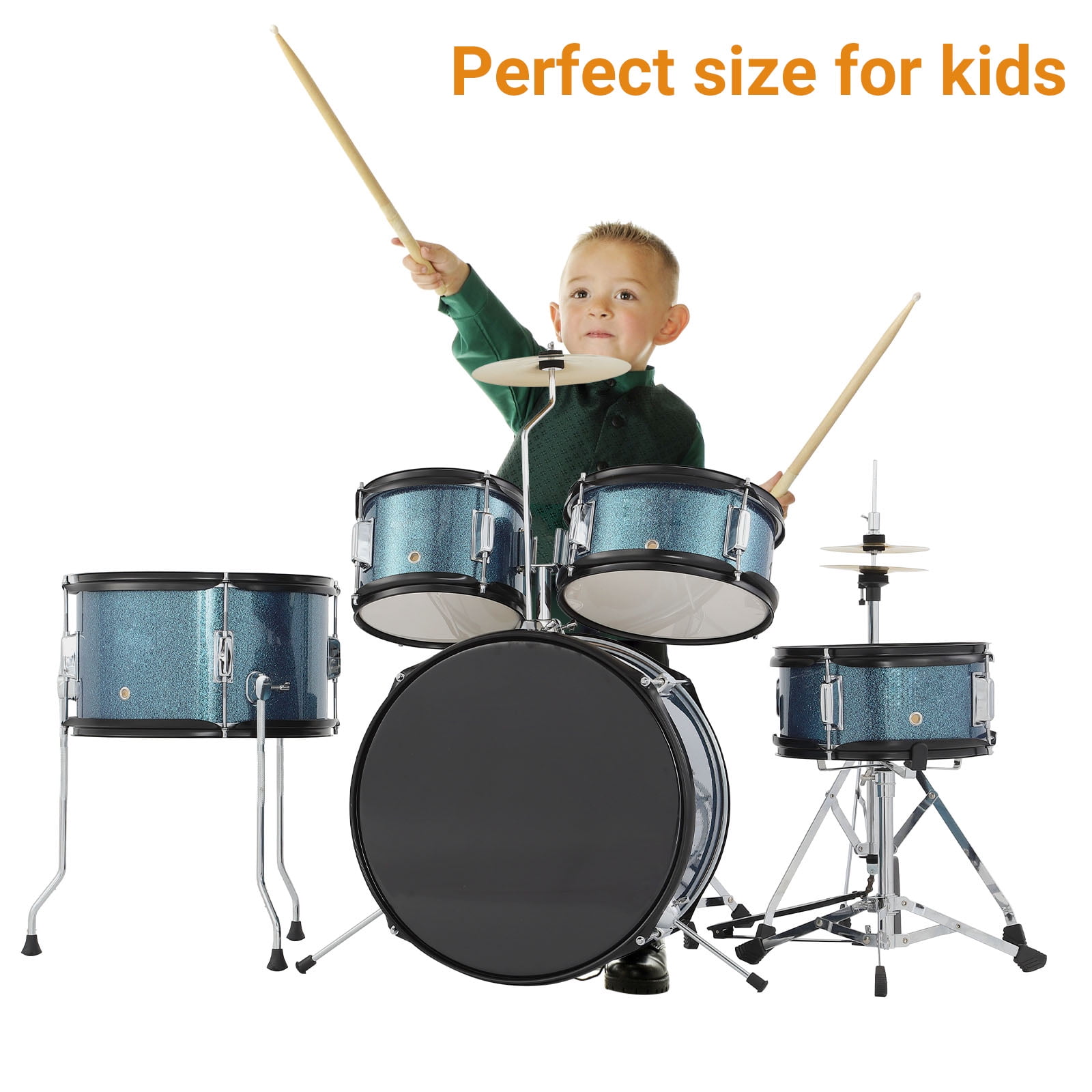 M optimized 5 Piece Drum Set for Musical Instruments, AD-300 with Bass Drum, Tom-Tom, Snare, Cymbals, Hi-Tone Drum, Sticks, Base Pedal and Stool, Beginner Set