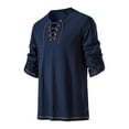 thumbnail image 4 of Resicozy Men's Casual Cotton Linen Shirts Short Sleeve V Neck Lace Up Hippie Hawaiian Beach Tee Shirts Yoga Summer Top Navy S, 4 of 7