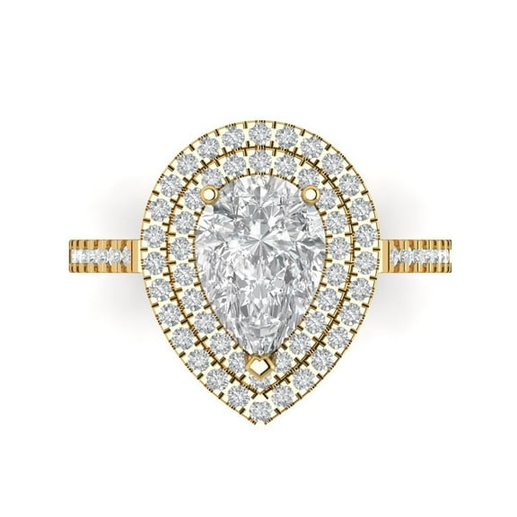 2.48 ct Pear Cut White Sapphire with Simulated Diamond Halo Accents 14K Yellow Gold Womens Engagement Ring