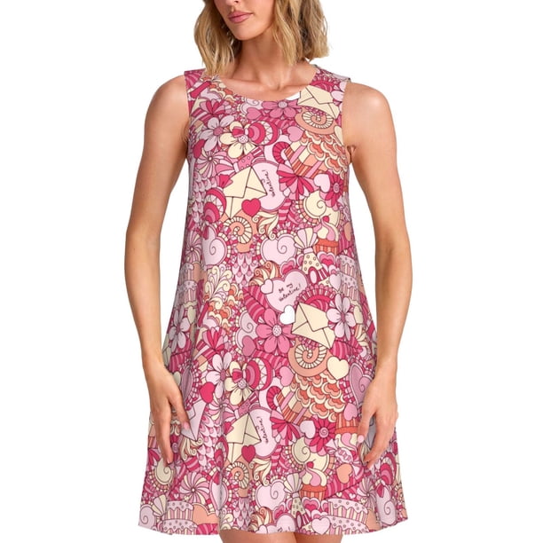Easygdp Sweet para Vestido Transpirable de Mujer, Vestido Suelto de Manga Corta con Pliegues y Bolsillos para el Verano