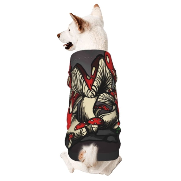 Fotbe Red Mushrooms Sudadera con Estampado para Perros Pequeños – Suéter con Capucha para Mascotas, Tela Suave de Forro Polar con Bolsillo-Small