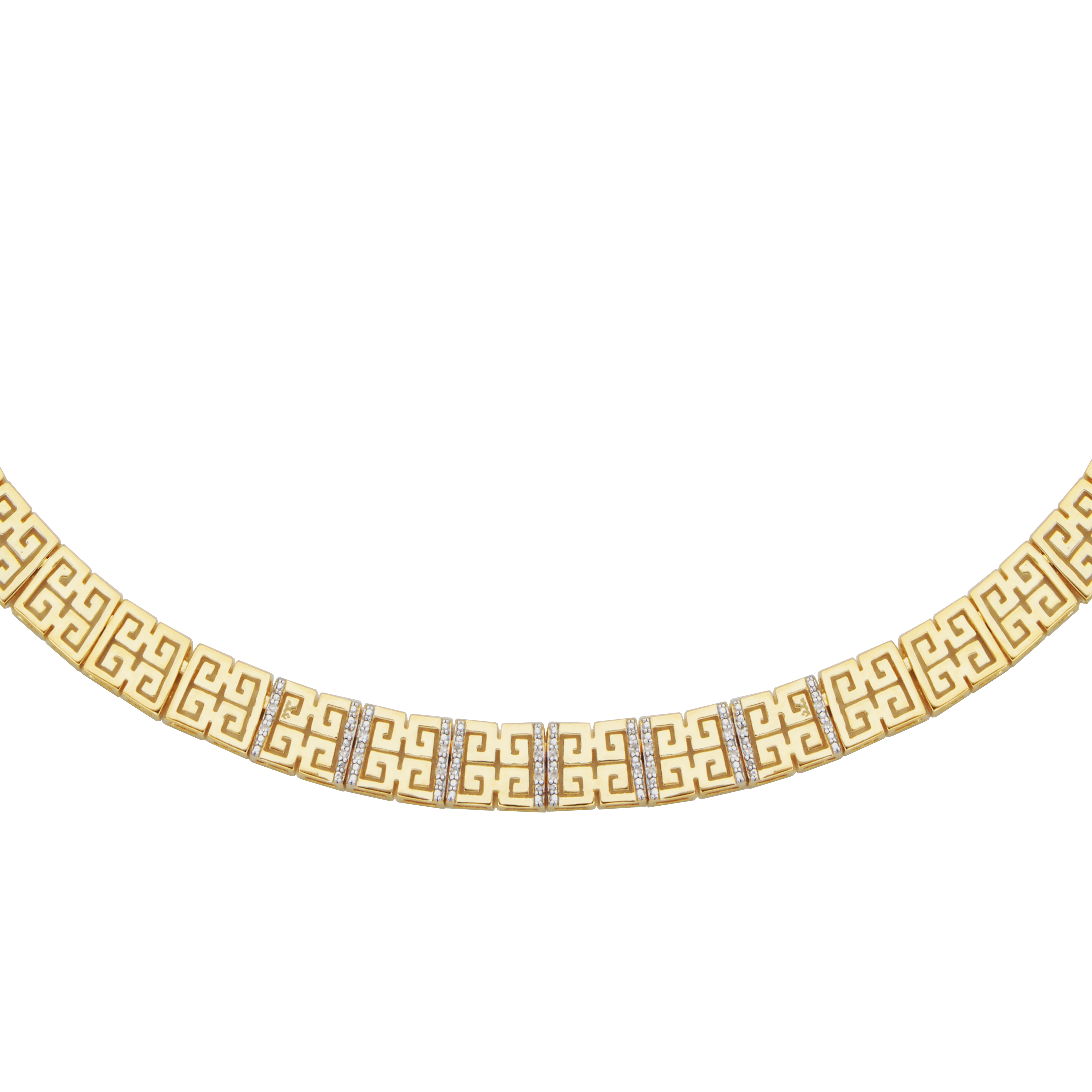 Forever Facets 1/10 cttw Diamond Greek Key Necklace in 18k Yellow Gold over Sterling Silver, Adult Female