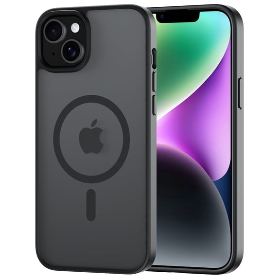 for iPhone 14 Plus / 15 Plus Case Compatible with MagSafe, Translucent Matte Shockproof Phone Case Cover - Black