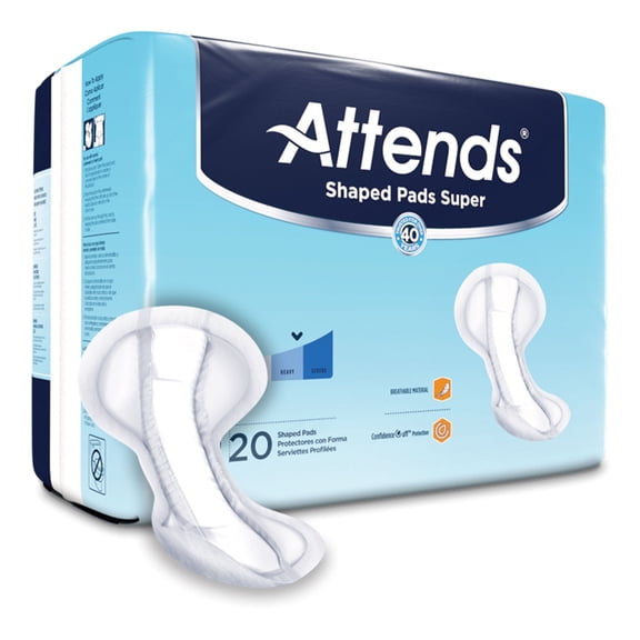 Attends Shaped Pads Super Unisex Incontinent Pad Contoured 13 X 27.2 Inch SPSA, 80 Ct