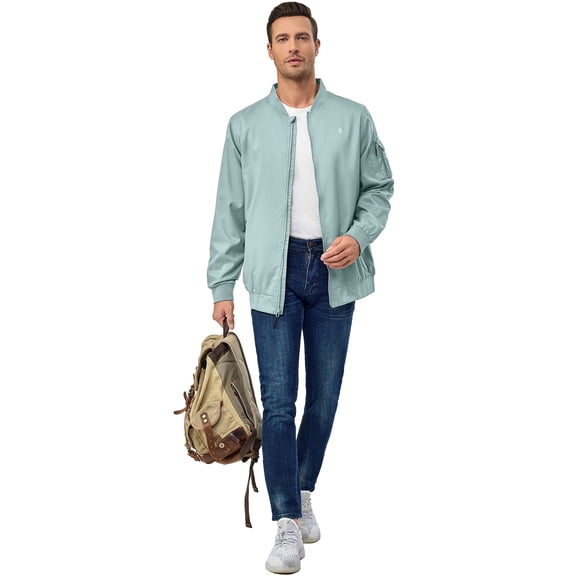 Little Donkey Andy Men's Lightweight Bomber Jacket Windproof Water Resistant Windbreaker for Golf Hiking (Blue L)