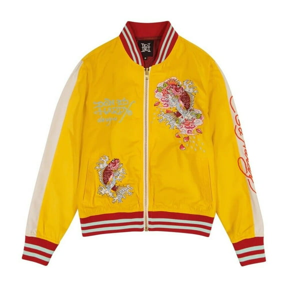 Ed Hardy Koi Cranes Souvenir Jacket - EHWS7100-3 (Gold/White, XS)