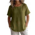 thumbnail image 5 of Tqcoqu Women's Cotton Linen Short Sleeve Tops,Crew Neck Side Button Shirts Casual Loose Fit T-Shirt,Army Green Women's S-XXL, 5 of 9
