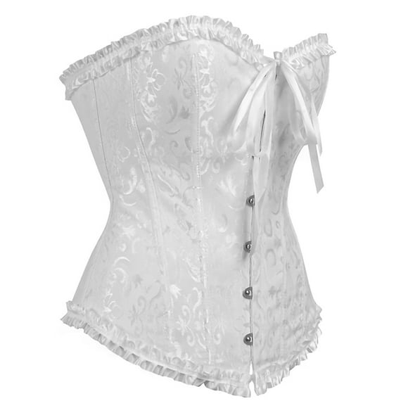 Qarigey Corsé gótico de encaje Sexy para mujer, corsé debajo del pecho, entrenador de cintura, corsé moldeador de talla grande, corsé negro, blanco, Ropa interior Blanco S