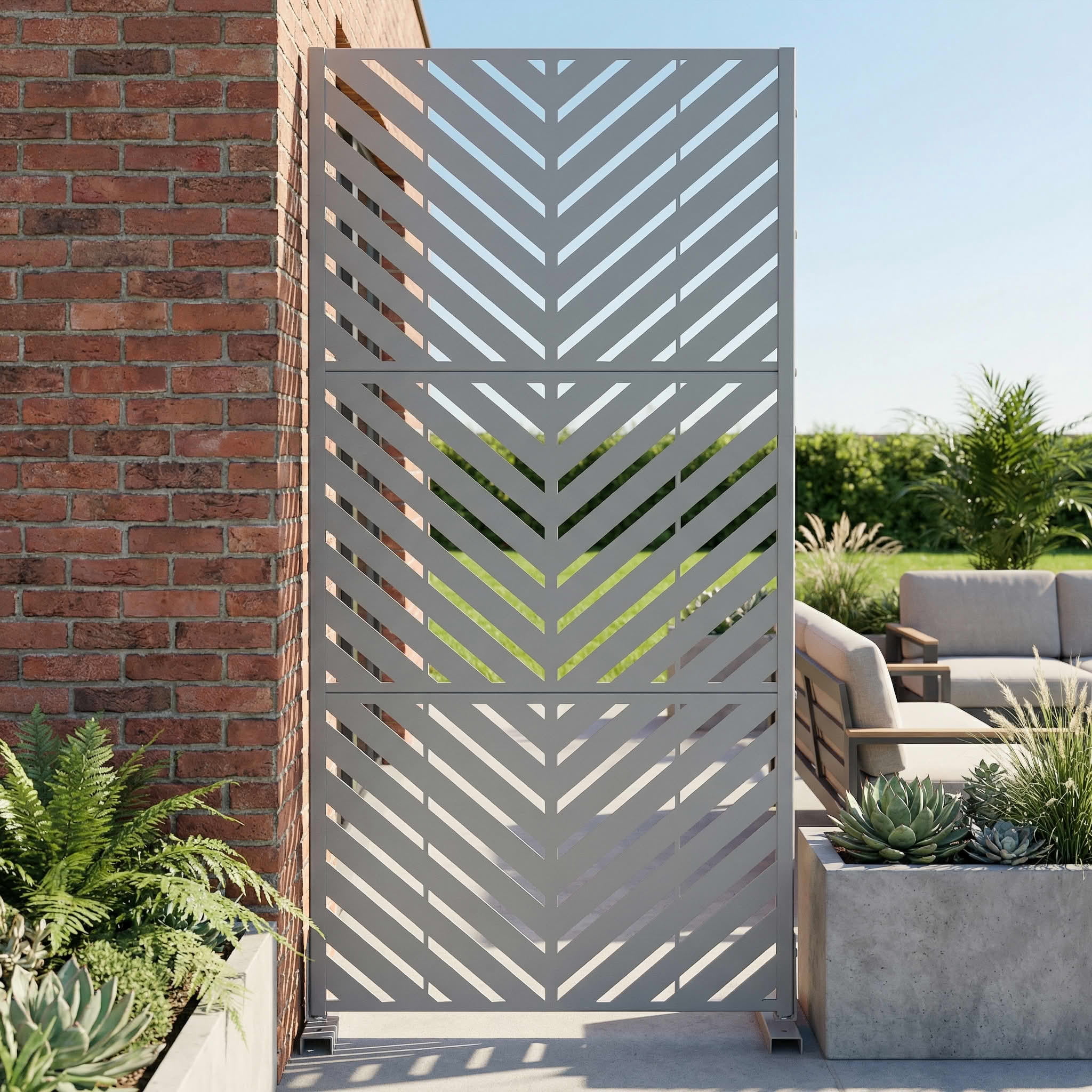 MAYEERTY Outdoor Metal Privacy Screen 5ft Gray, 3-Panel Parallel Decorative Screen, Rust-Resistant for Patio