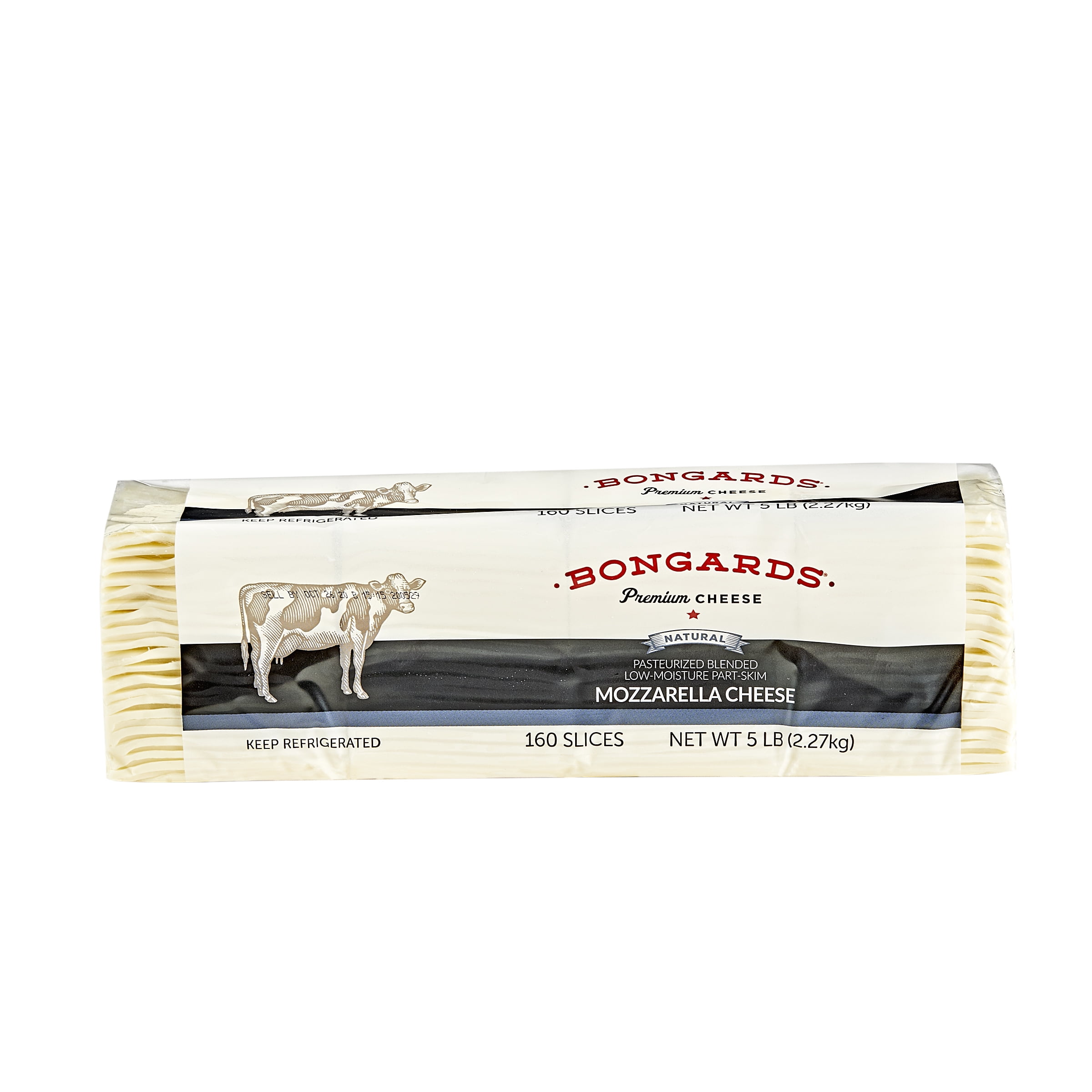 (4 Pack) Bongards Pasteurized Blended Low Moisture Part Skim Mozzarella Cheese Slices, 5 lb