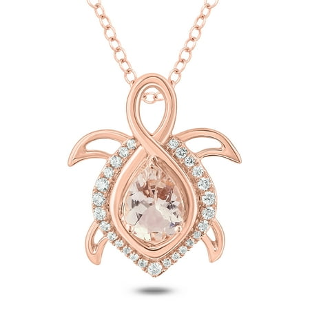 Pet collection- sterling silver white- Turtle style, 1/5 cttw diamonds with pear shaped synthetic morganite fashion (Best Fashion For Pear Shaped Body)
