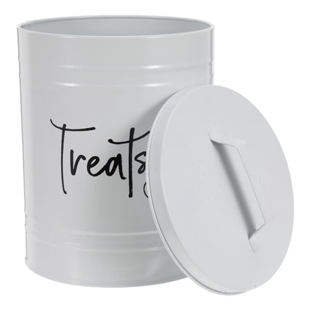 OUNONA White Metal Airtight Pet Food Storage Bin and Dog Treat Container for Keeping Freshness