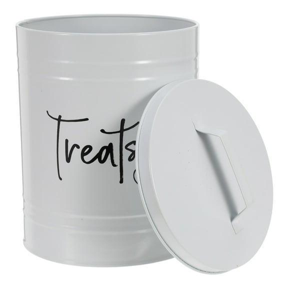 OUNONA White Metal Airtight Pet Food Storage Bin and Dog Treat Container for Keeping Freshness