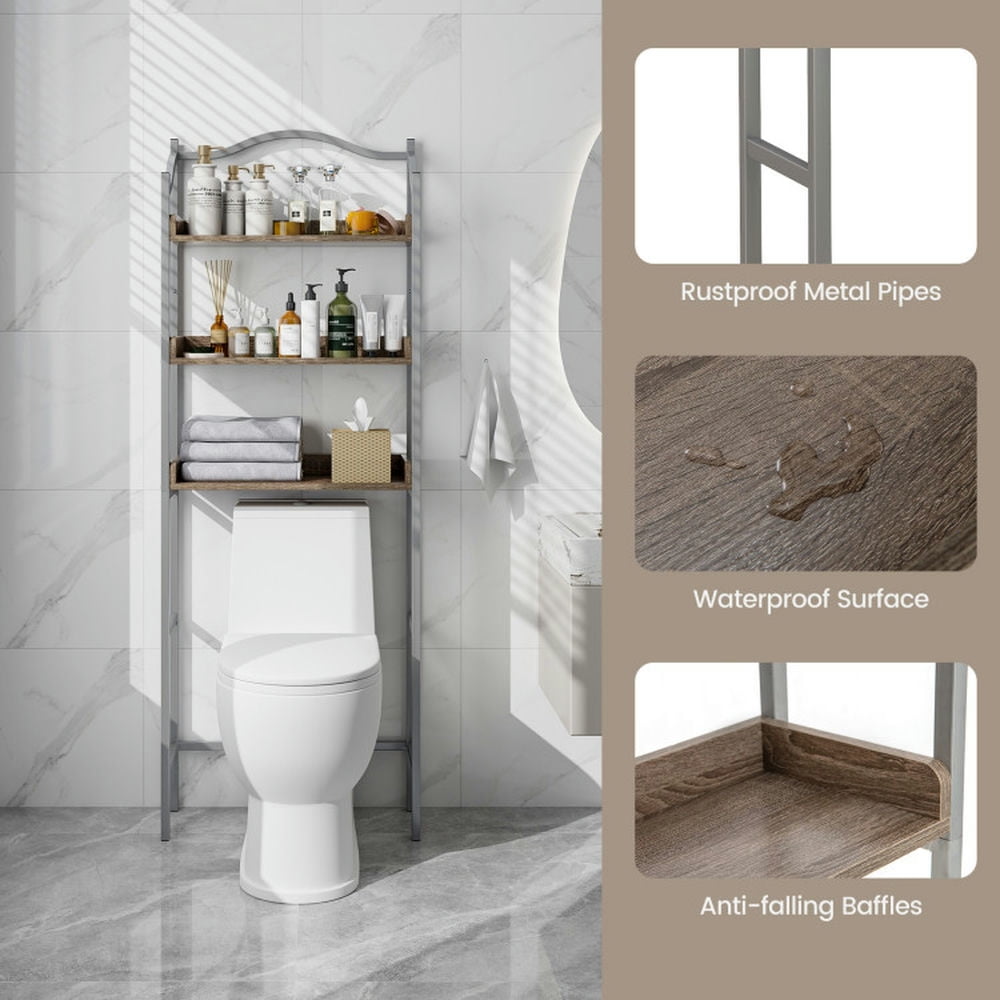 Finihen Toilet Storage Rack, Towel Rack, Towel Holder, 3-Tier Over-The-Toilet Bathroom Spacesaver Storage Rack, for Bathroom, Silver