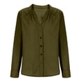thumbnail image 4 of Long Sleeve Button Down Shirt for Women Blouse Casual Solid Color Cardigan Top for Daily Wear Round V Neck Green XXXXL, 4 of 4