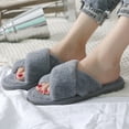 thumbnail image 5 of Ochine Women Men Plush House Slippers, Couple Style, Cross Band, Open Toe, Anti-Skid, Soft Comfy Fuzzy Furry Warm Fashion Slip On Sandals Slides Scuff for Home Bedroom Spa Indoor Outdoor, Size 5-7, 5 of 5