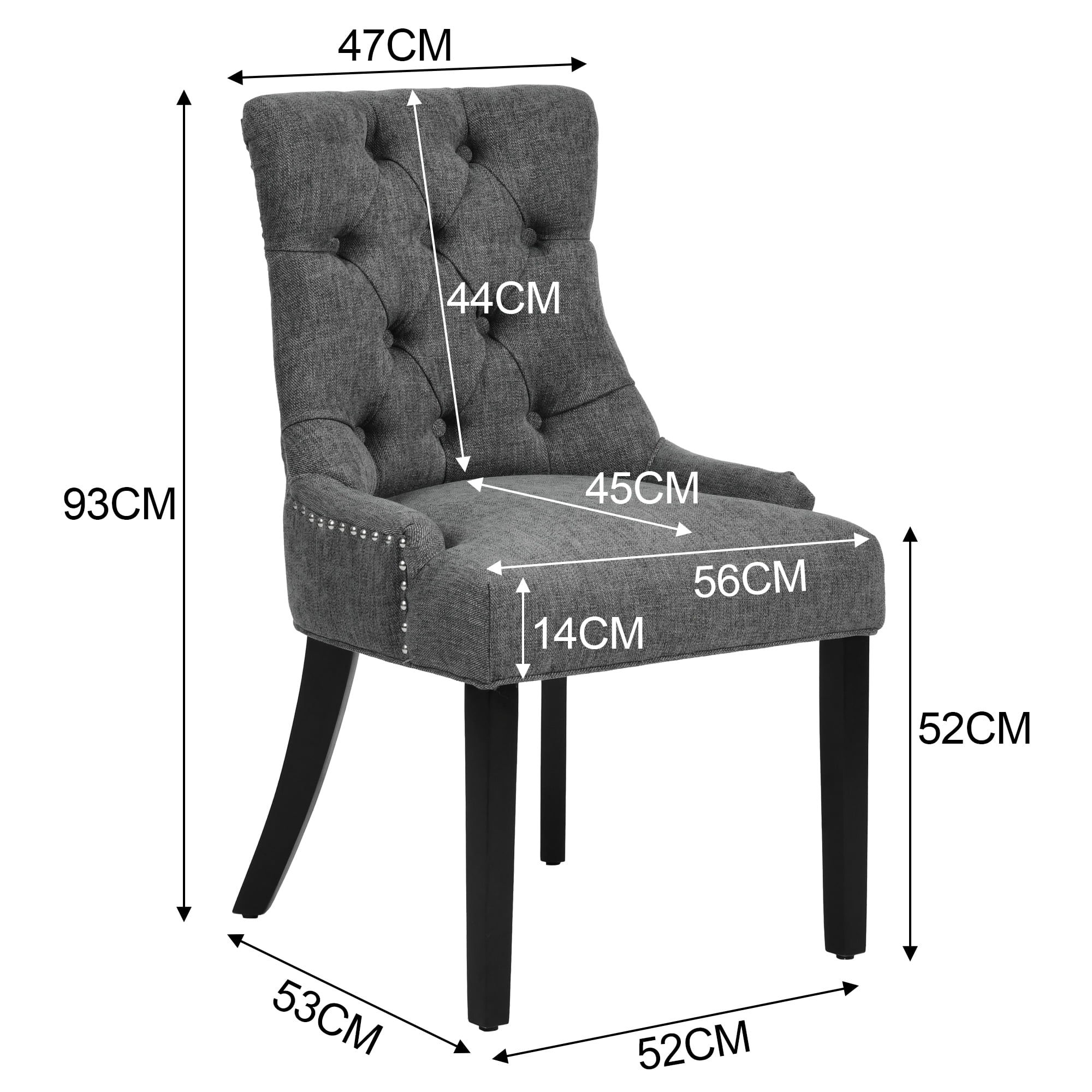 Homy Casa Set of 2 Tufted Upholstered High Back Dining Chairs with Nailhead Trim Charcoal