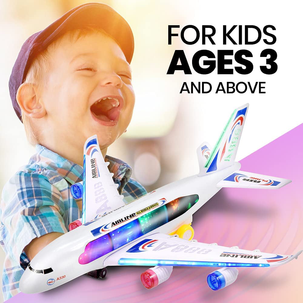 Details about   Long Aeroplane Helicopter Colourful Flashy Lights Music Bump N Go Kids Gift Toys