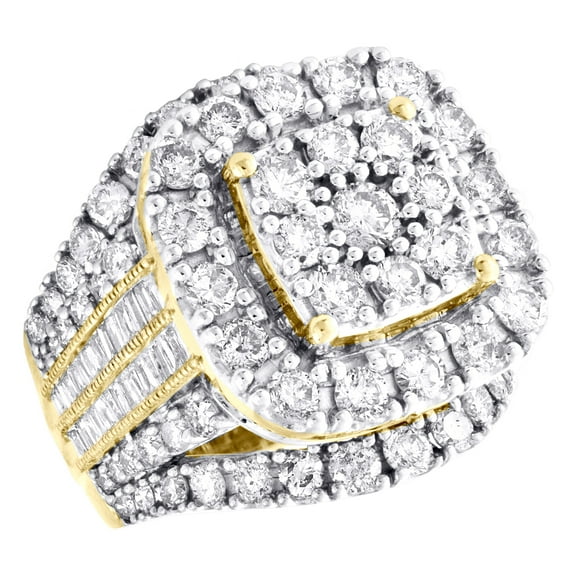 10K Yellow Gold Baguette Diamond Engagement Ring Rounded Square Halo Center 5 Ct