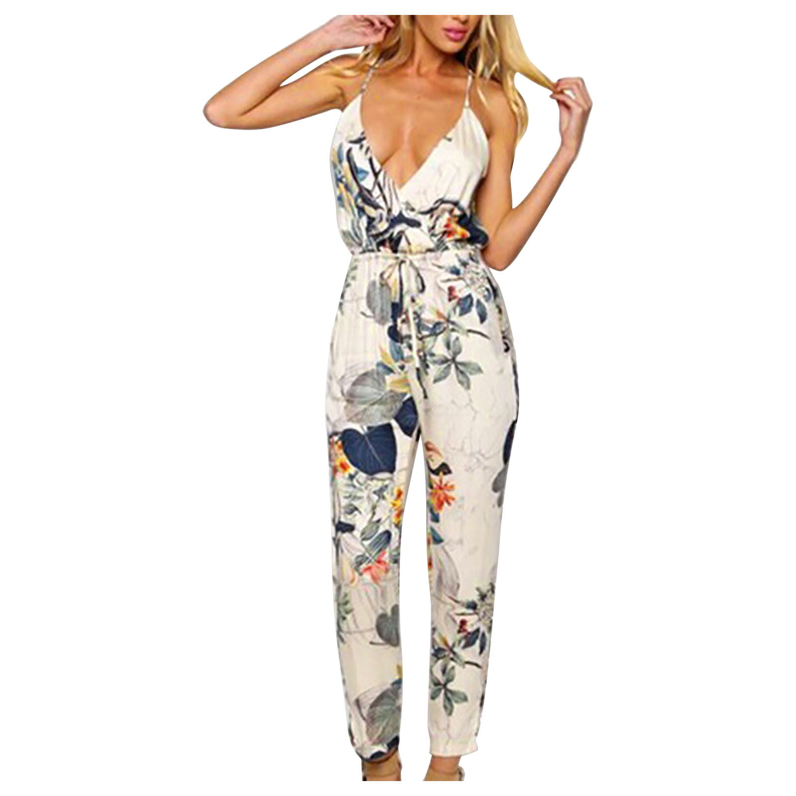 Betjene insekt Udtale Women's Fashion Casual Open Back Suspender Printed Loose Jumpsuit Fitted  Rompers for Women And Romper for Women Ruffle Jumpsuits for Women plus  Women Jumpsuits And Rompers Elegant Romper plus Size - Walmart.com