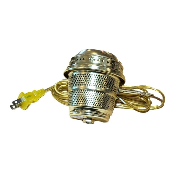 B&P Lamp® Solid Brass Electrified Burner Designed to Fit Aladdin® Brand Lamps, Clear Gold Cord On-Off Switch