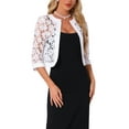 thumbnail image 4 of INSPIRE CHIC Floral Lace Shrugs for Women's 3/4 Sleeve Cropped Open Front Elegant Bolero Cardigan XS White, 4 of 6