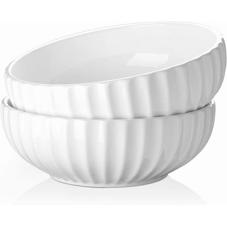 DOWAN 9.75  Large Serving Bowls  86 oz Ceramic Big Salad Fruit Bowl 2.7 Quart  White Pasta Soup Bowl for Halloween Party  Set of 2