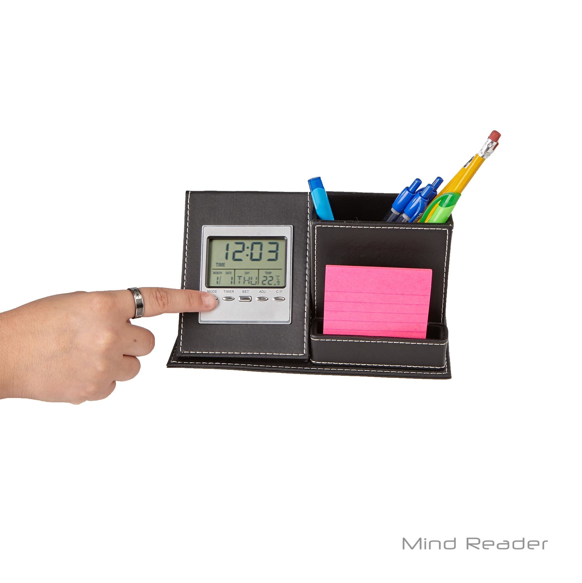 Desk Supplies Organizer With Built In Clock For Pens Pencils