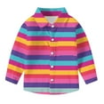 thumbnail image 7 of JTSRKL Kids Boys Girls Rainbow Striped T-Shirts Lightweight Casual Fall Spring Summer Roll up Long Sleeve Button Down Beach Vacation Tees Tops with Pockets Multicolor 9-10 Years, 7 of 7