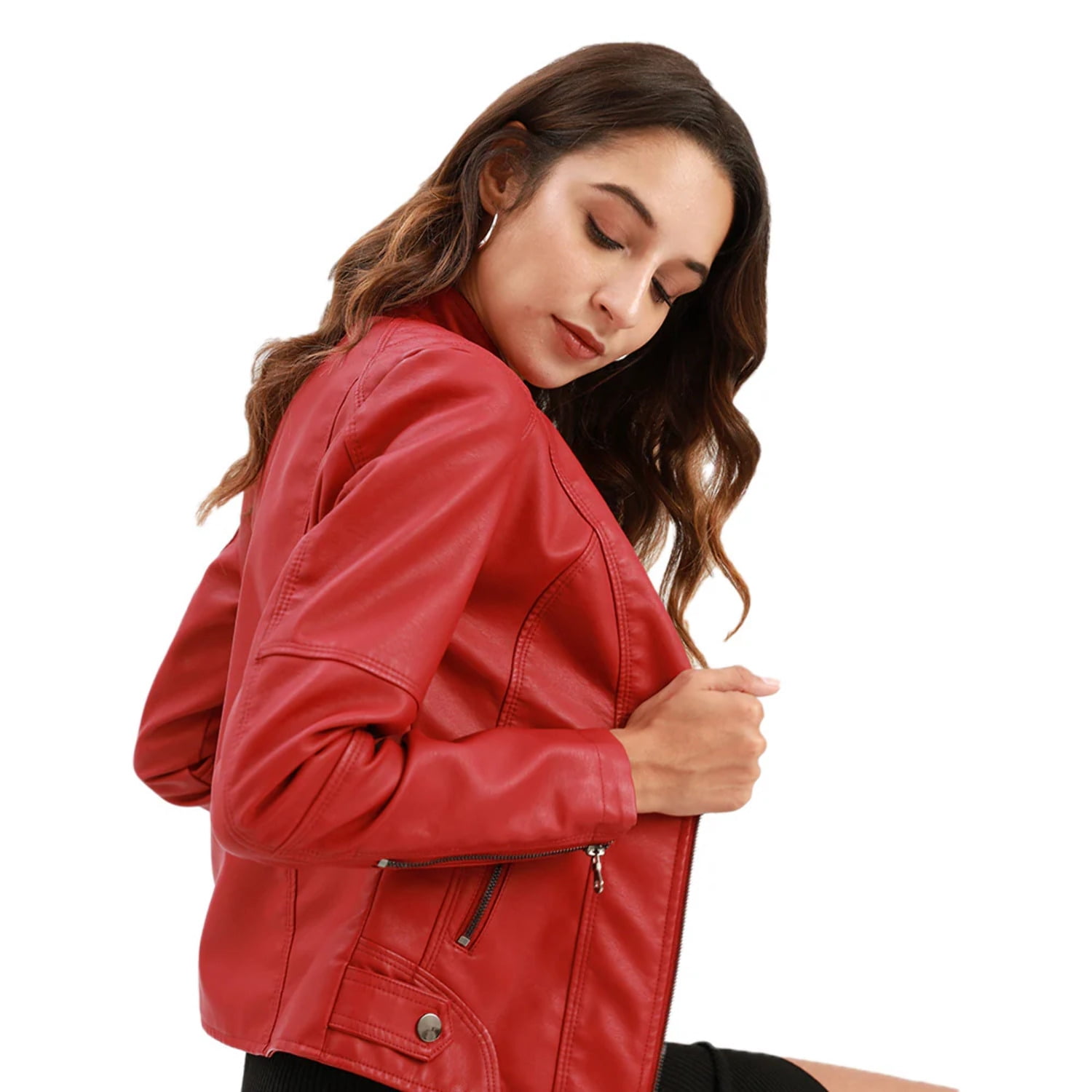 Biker Oversized Stand Collar Leather Jacket - Walmart.com