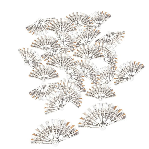 50 piezas de colgantes de abanico de metal de moda para hacer joyas con horquillas y collares Plata antigua
