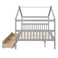 thumbnail image 6 of Full Bed Frame with Storage for Kids, Wooden Montessori House Bed with 2 Drawers and Fence Headboard, Low Platform Bed Playhouse Bed with Roof for Boys Girls Bedroom, Gray, 6 of 7