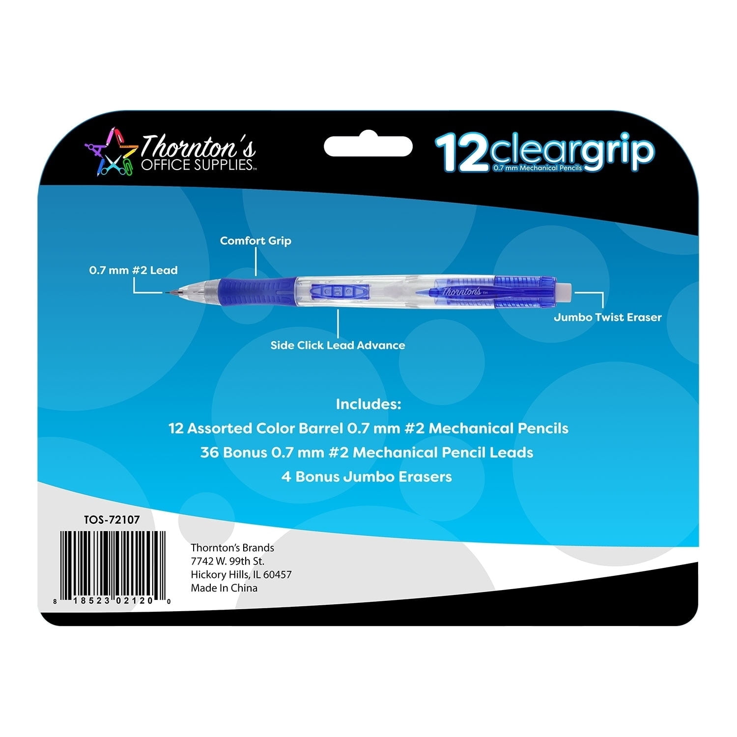 (2 pack) Thornton's Office Supplies ClearGrip Mechanical Pencil Starter Set, 0.7mm, Assorted Fashion Colors, Pack of 12