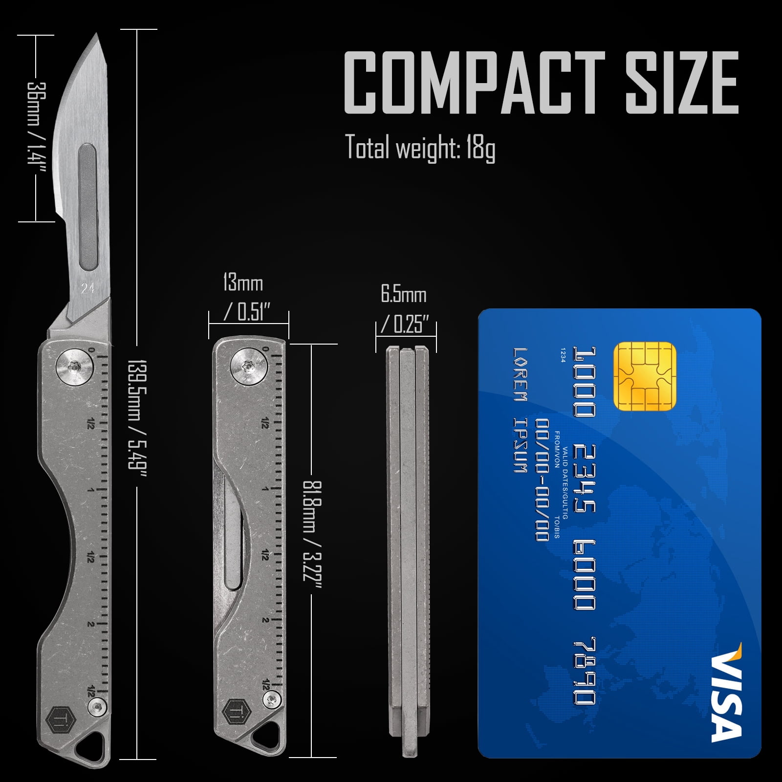 Key Unity KK01 Titanium Folding Knife, Utility EDC Pocket Knife with #24 Replaceable Blade, for Outdoor Hunting, Camping, Fishing, Hiking for Men & Women (Ruler)