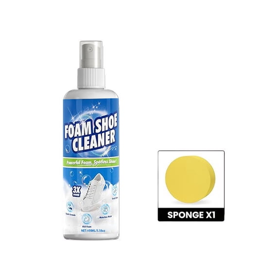 White Shoe Cleaner Foam with Sponge – No-Wash 3X Sneaker Cleaner for White Shoes, Canvas, Leather, Mesh, 100ml