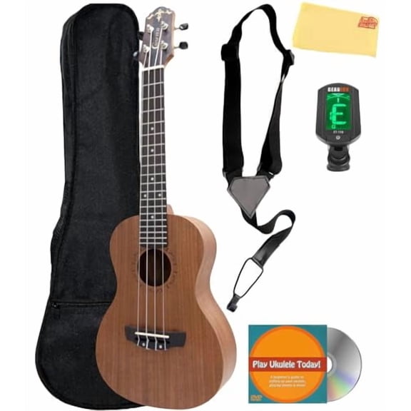 Crafter UC-200MH Sapele Top Mahogany Concert Ukulele Bundle with Gig Bag, Tuner, Austin Bazaar Instructional DVD, and Polishing Cloth