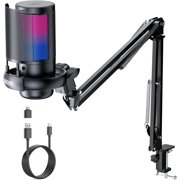 Gaming USB Microphone for PC with ARM, BBEIYY Mic for Gamer 192kHz/24Bit Noise Cancellation Condenser microphone with Gain, Mute, Monitoring, Boom Arm for Streaming RGB Computer Mic for PS4/5 PC & MAC