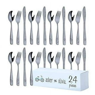 SunZio Kids Silverware Set, 18/10 Stainless Steel 12 Piece Cutlery Set with  4 Forks, 4 Spoons, 4 Small Knives, Toddler Metal Travel Utensils with