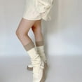 thumbnail image 3 of Kmbangi Women's Rib Knit Leg Warmers Cute Knee High Socks Boot Cuffs Two Tone Stockings with Button Decor, 3 of 4