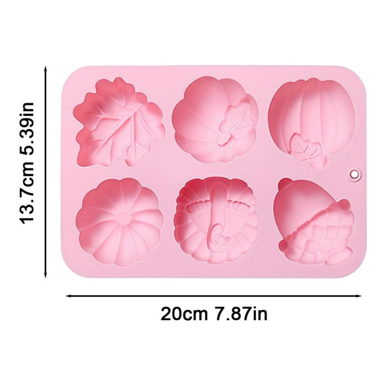 Woxinda Small Circle Molds Silicone 6 Even Pumpkin Fruit Tree Leaves Turkey Autumn Harvests Theme Silicone Molds, Size: One size, Pink