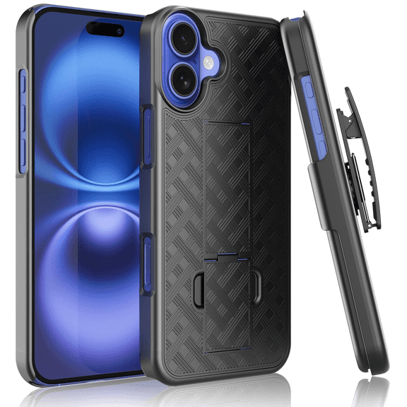 For Apple iphone 17 Case with Swivel Belt Clip, Shell Holster Combo Case for Apple iphone 17 Holster, Heavy Duty Shockproof Rugged Phone Case Full Body Protective Kicktstand Cover - Black