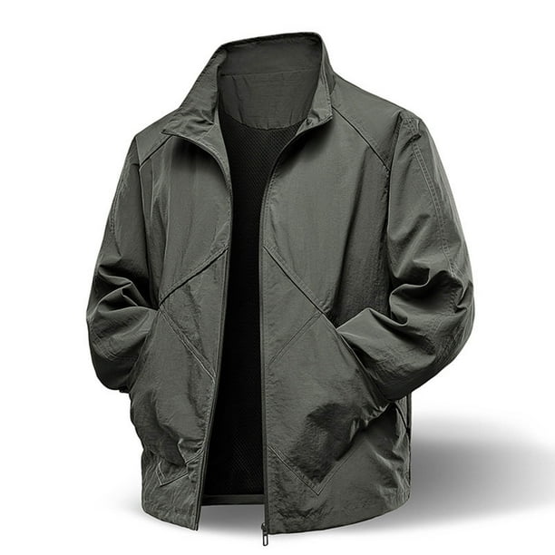 pstuiky camisas de manga larga para hombre, Chaqueta de trabajo para hombre, elástica, impermeable, para exteriores, con cuello alto, color liso, manga larga, solapa, top/camisa para hombre xxxxxl